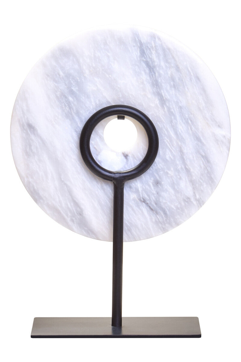Orsina Zoro White Marble Disc Sculpture – 20cm Round Tabletop Art