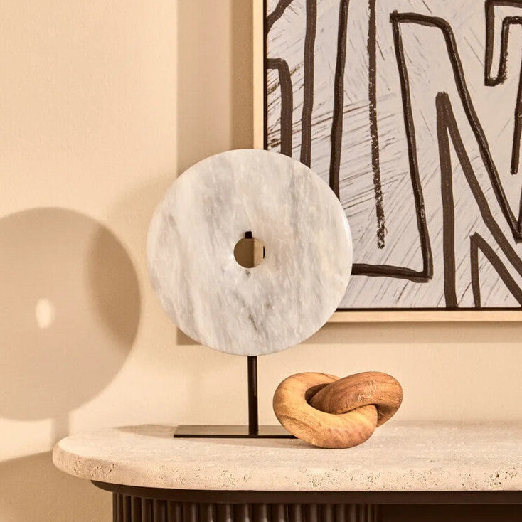 Orsina Zoro White Marble Disc Sculpture – 20cm Round Tabletop Art
