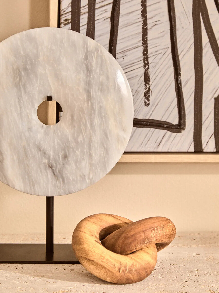 Orsina Zoro White Marble Disc Sculpture – 20cm Round Tabletop Art