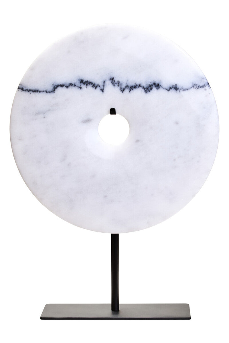Orsina Zoro White Marble Disc Sculpture | 25cm Round Tabletop Art