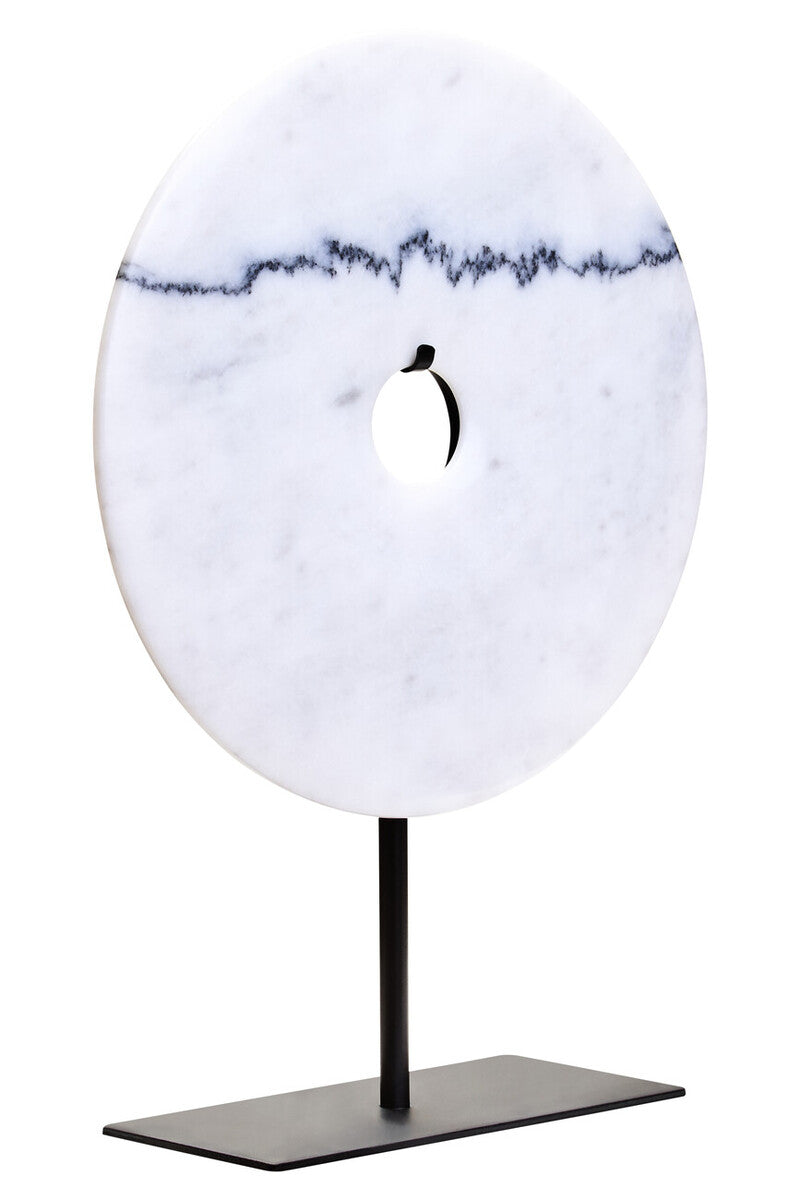 Orsina Zoro White Marble Disc Sculpture | 25cm Round Tabletop Art
