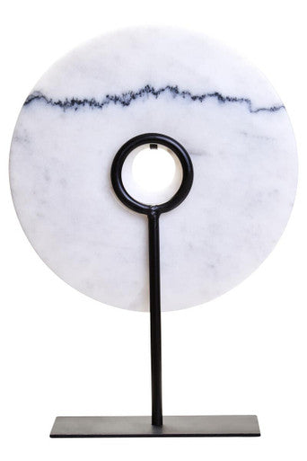 Orsina Zoro White Marble Disc Sculpture | 25cm Round Tabletop Art