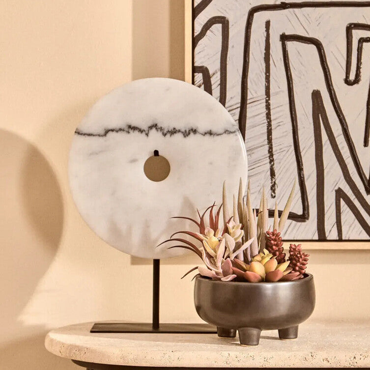 Orsina Zoro White Marble Disc Sculpture | 25cm Round Tabletop Art