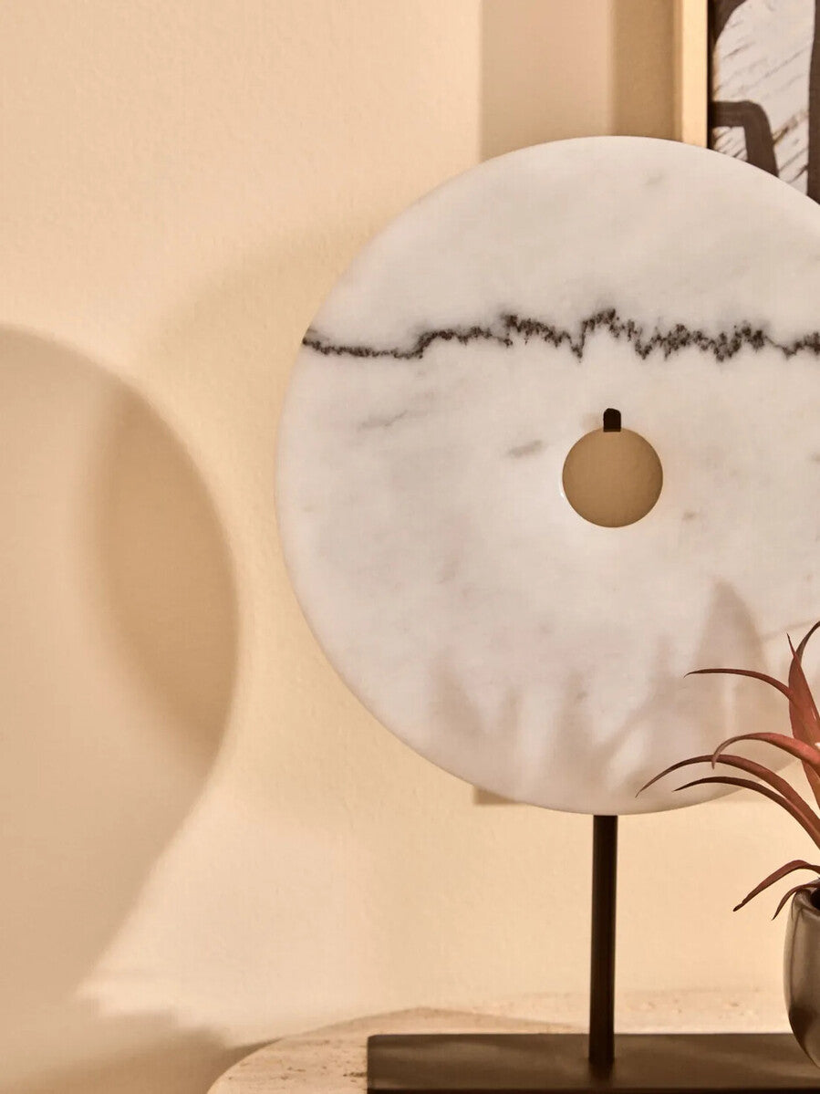 Orsina Zoro White Marble Disc Sculpture | 25cm Round Tabletop Art