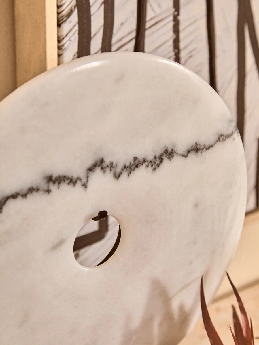 Orsina Zoro White Marble Disc Sculpture | 25cm Round Tabletop Art