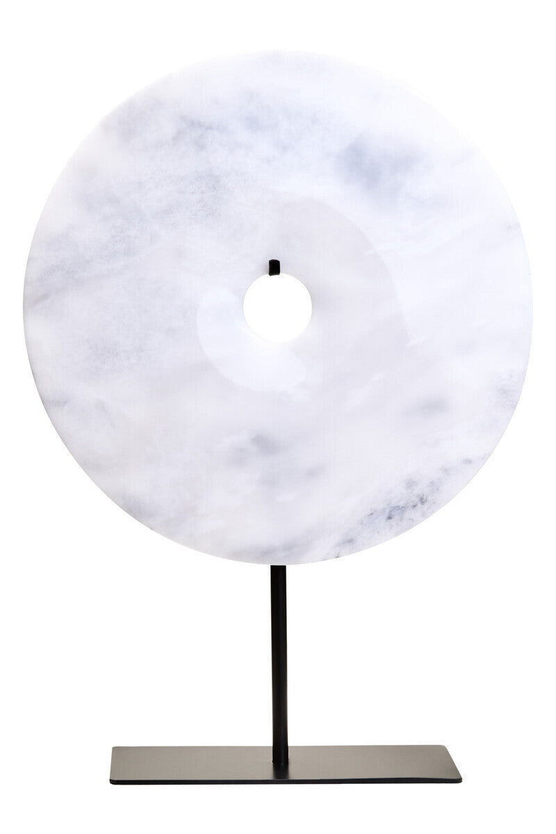 Orsina Zoro White Marble Round Disc Sculpture – 30cm Modern Art