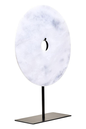 Orsina Zoro White Marble Round Disc Sculpture – 30cm Modern Art