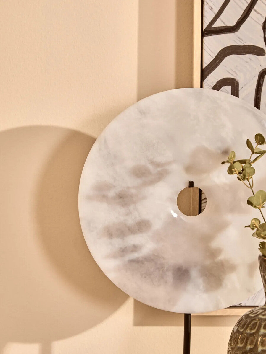 Orsina Zoro White Marble Round Disc Sculpture – 30cm Modern Art