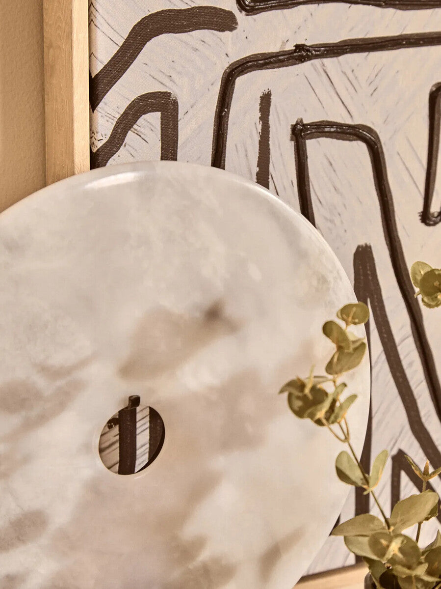 Orsina Zoro White Marble Round Disc Sculpture – 30cm Modern Art