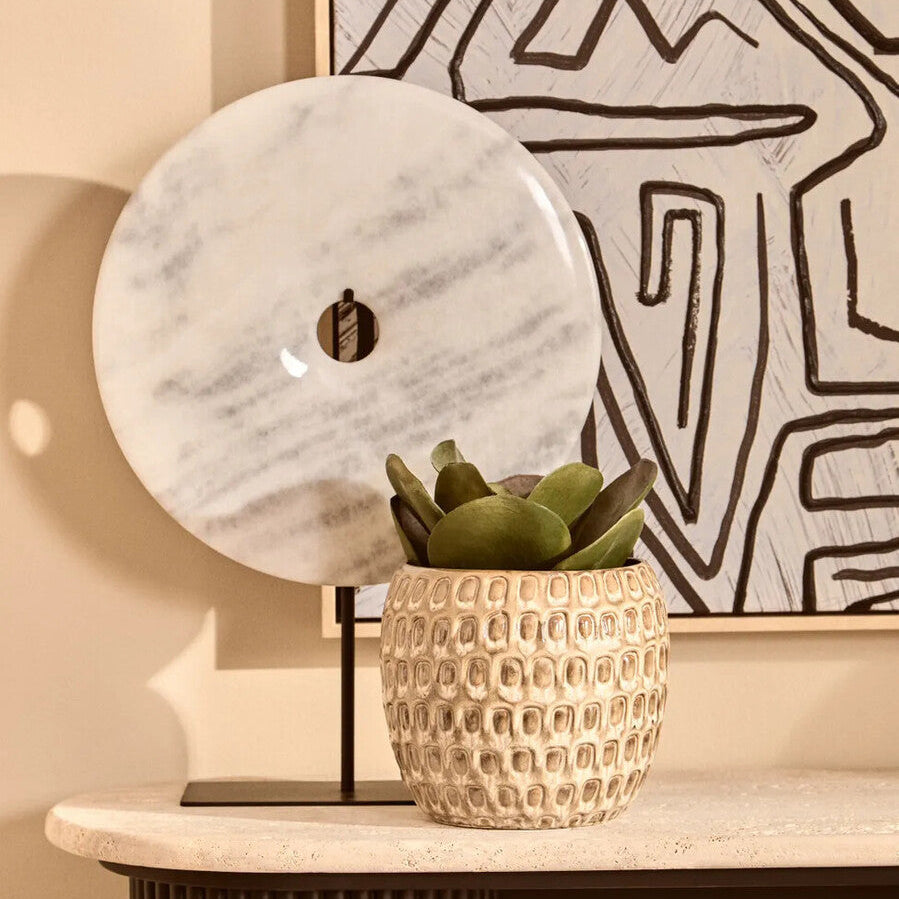 Orsina Zoro White Marble Round Disc Sculpture | 35cm Modern Art