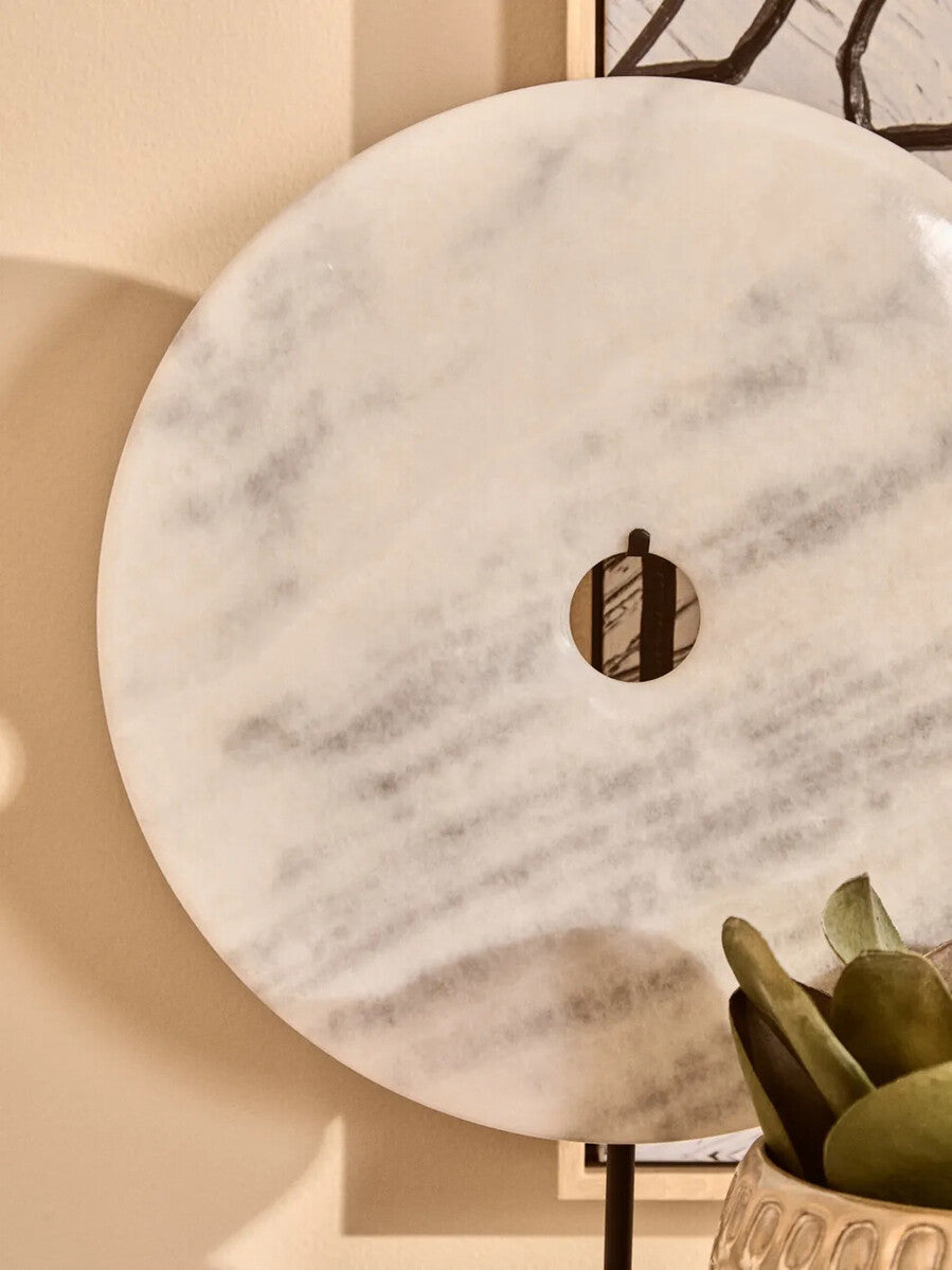 Orsina Zoro White Marble Round Disc Sculpture | 35cm Modern Art