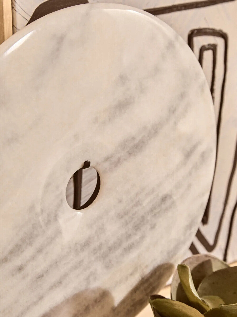 Orsina Zoro White Marble Round Disc Sculpture | 35cm Modern Art