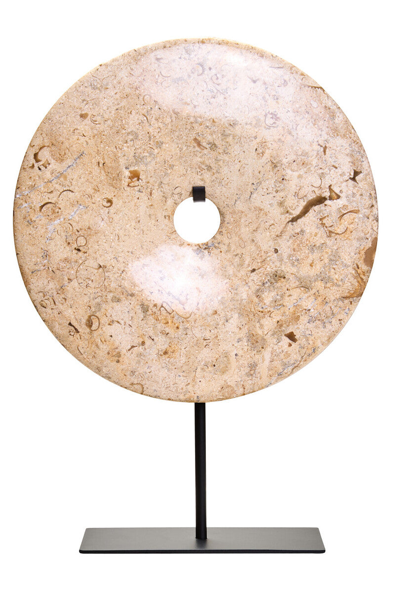 Orsina Zoro Large Natural Speckled Marble Round Disc Sculpture | 30cm