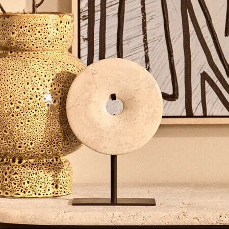 Orsina Zoro Cream Marble Disc Sculpture – 15cm Round Tabletop Art