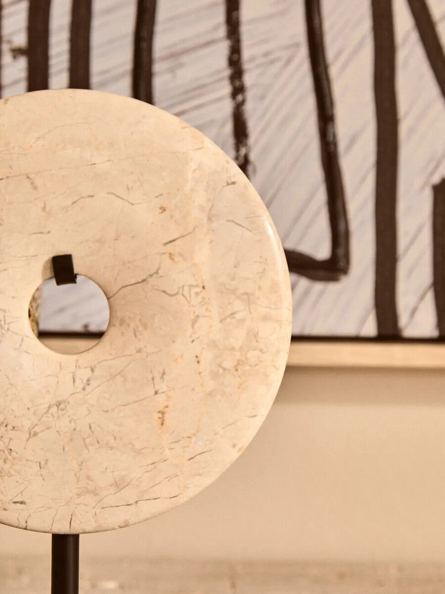 Orsina Zoro Cream Marble Disc Sculpture – 15cm Round Tabletop Art