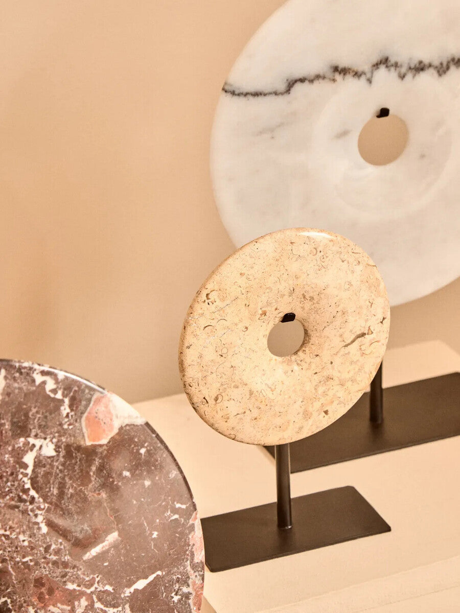 Orsina Zoro Cream Marble Disc Sculpture – 15cm Round Tabletop Art