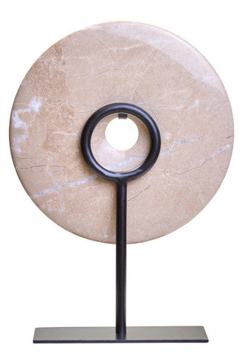 Orsina Zoro Small Cream Marble Round Disc Sculpture – 20cm Tabletop Art