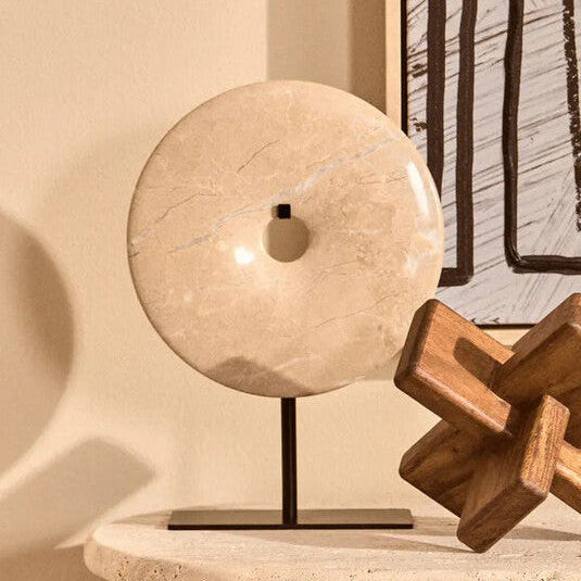Orsina Zoro Small Cream Marble Round Disc Sculpture – 20cm Tabletop Art