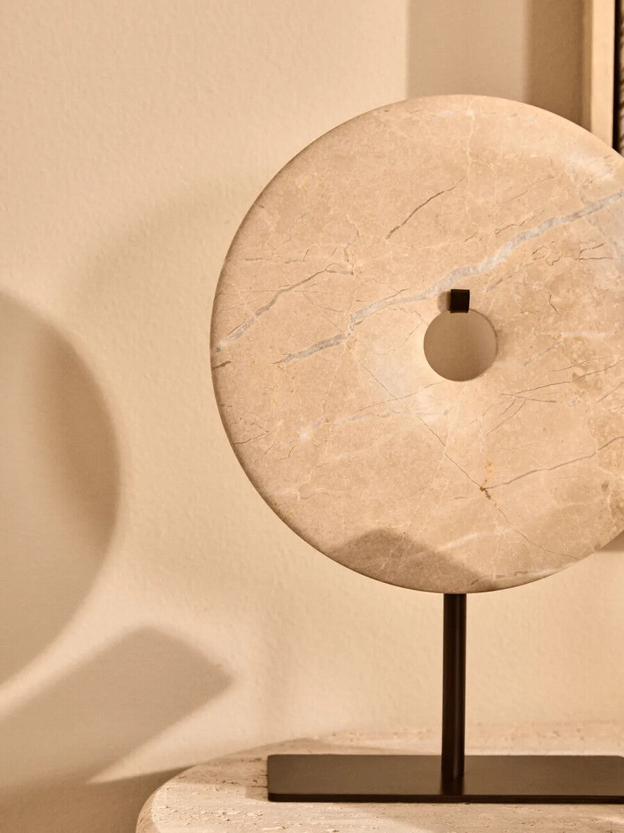Orsina Zoro Small Cream Marble Round Disc Sculpture – 20cm Tabletop Art