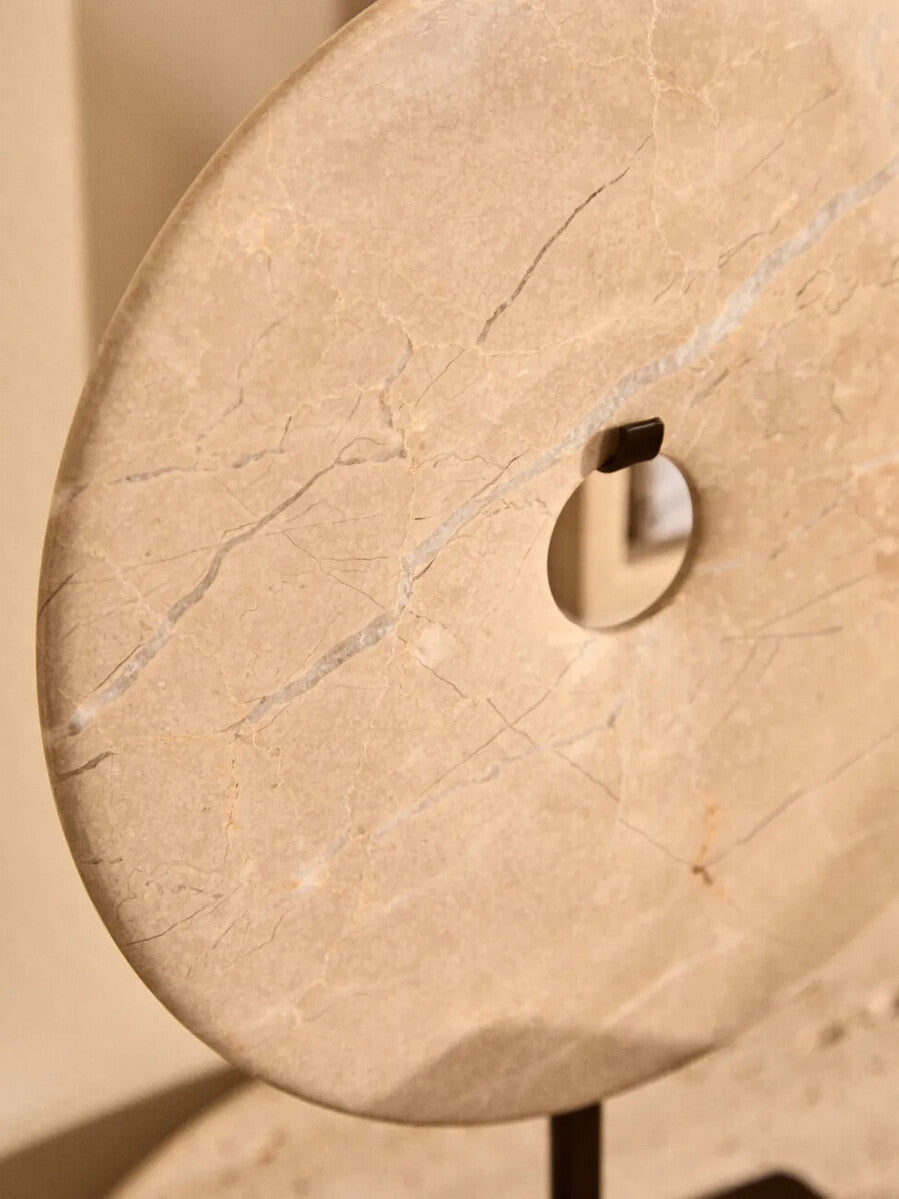 Orsina Zoro Small Cream Marble Round Disc Sculpture – 20cm Tabletop Art