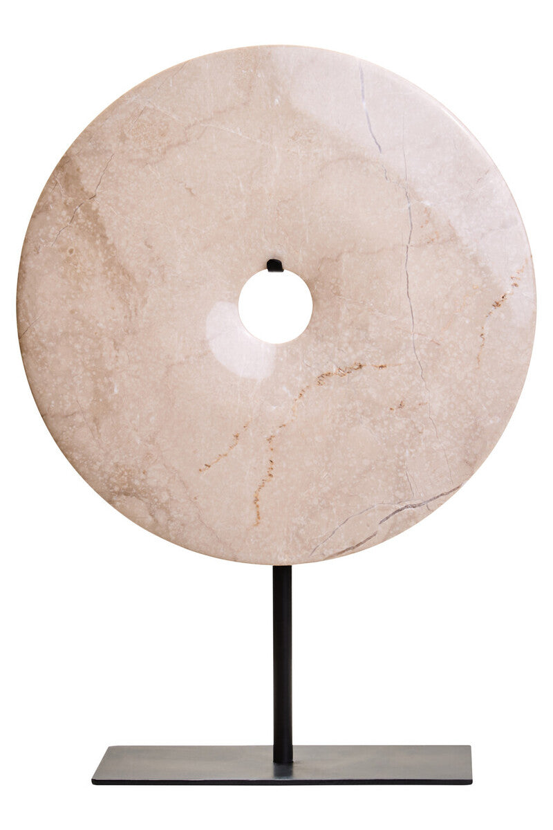 Orsina Zoro Medium Cream Marble Round Disc Sculpture – 25cm