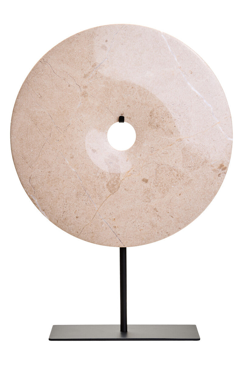 Orsina Zoro Large Cream Marble Disc Sculpture | 30cm Round Stone Art