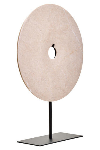 Orsina Zoro Large Cream Marble Disc Sculpture | 30cm Round Stone Art