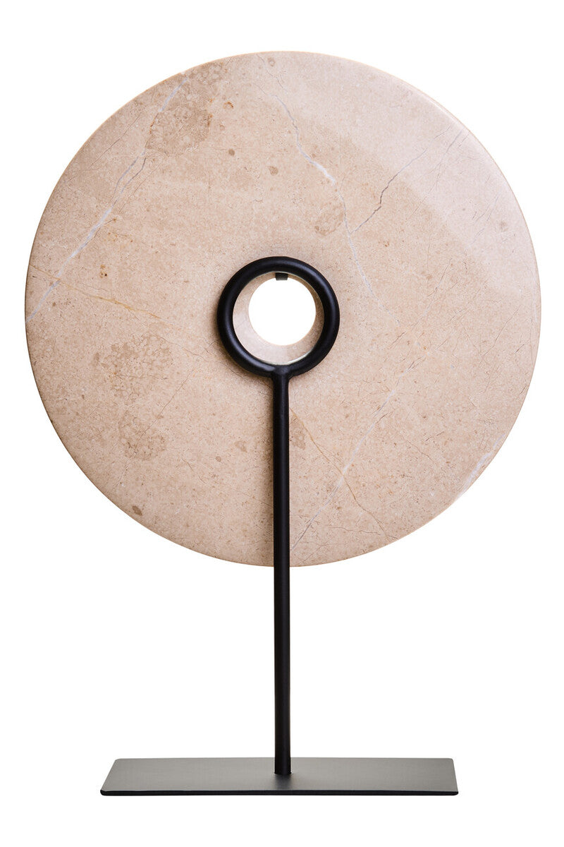 Orsina Zoro Large Cream Marble Disc Sculpture | 30cm Round Stone Art