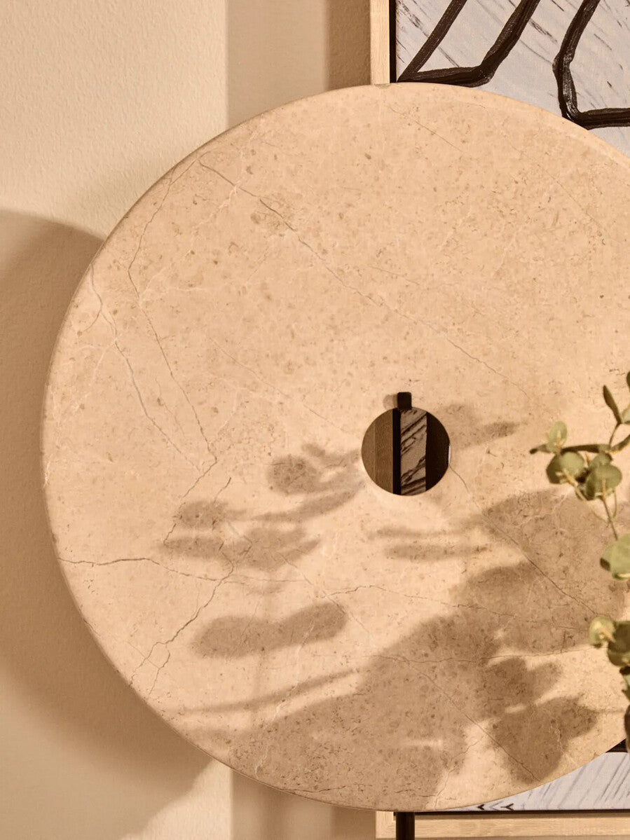 Orsina Zoro Extra Large Cream Marble Disc Sculpture | 35cm Round