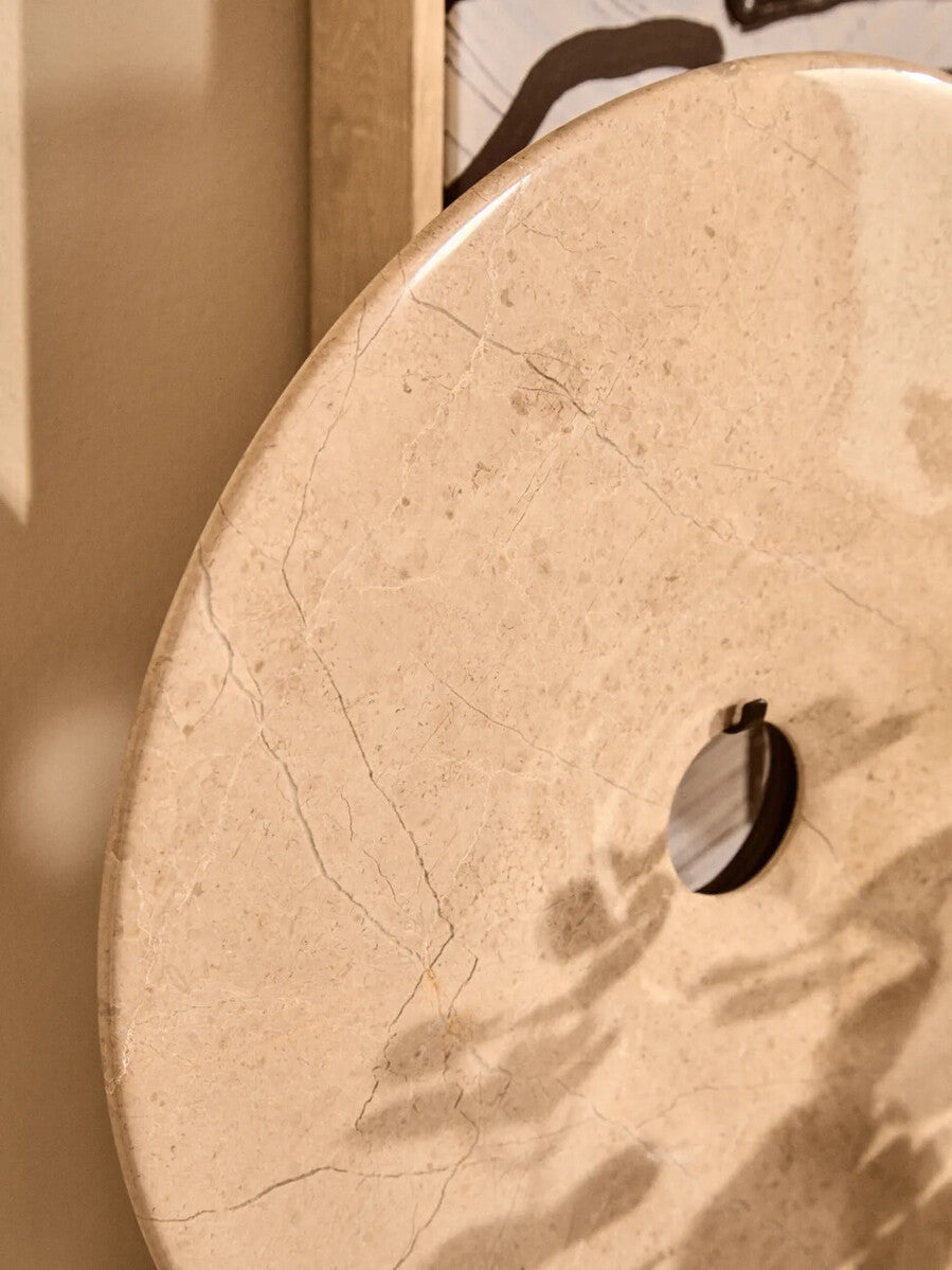 Orsina Zoro Extra Large Cream Marble Disc Sculpture | 35cm Round