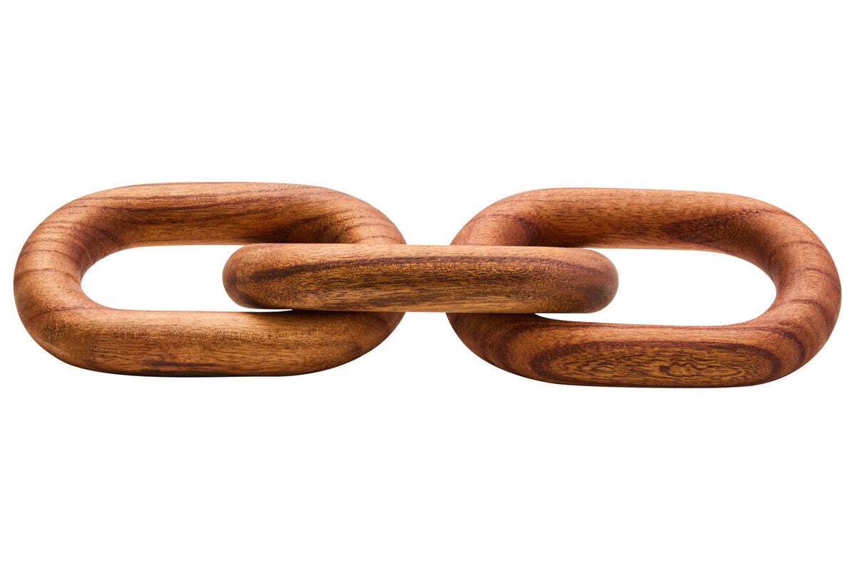 Orsina Cato Brown Wood 3-Link Chain Decor - Sculptural Coffee Table Accent