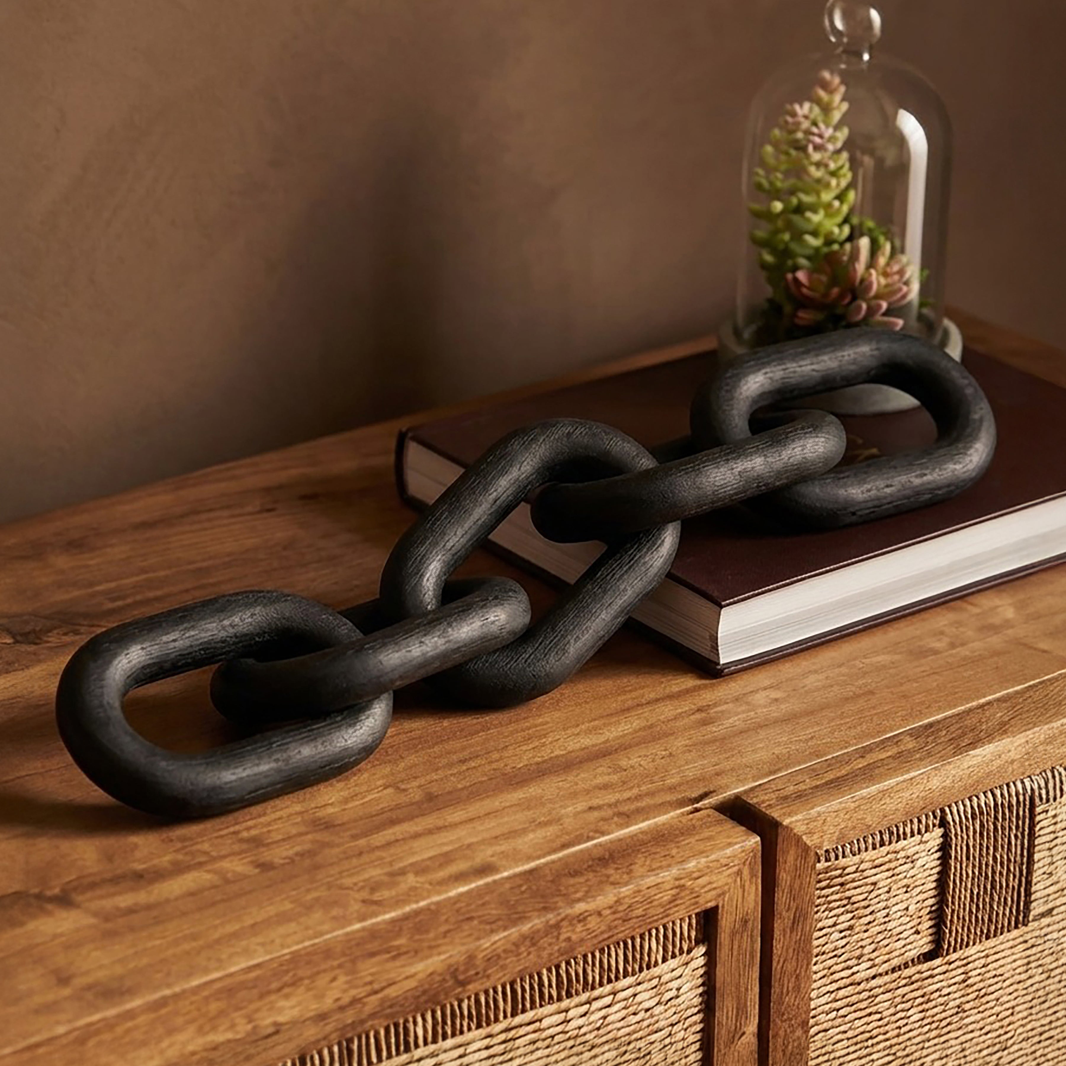 Orsina Cato Black Wood 5 Link Chain – Handcrafted Table Decor Sculpture