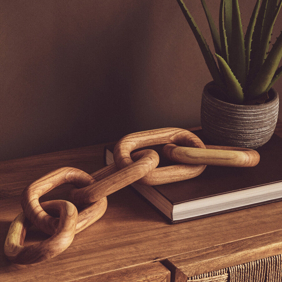 Orsina Cato Natural Wood 5 Link Table Decor Chain – Handcrafted Boho Accent
