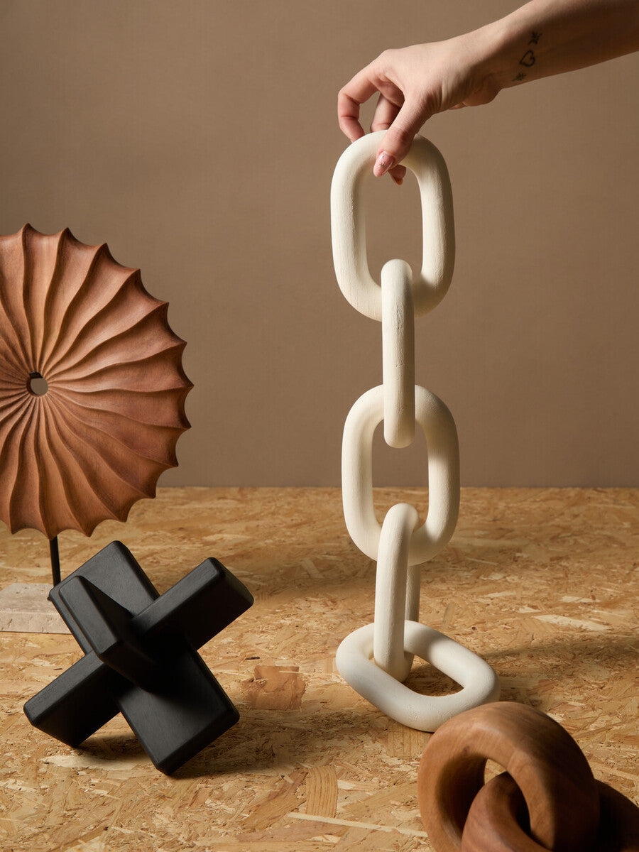 Orsina Cato White Wood 5 Link Chain - Handcrafted Modern Table Decor