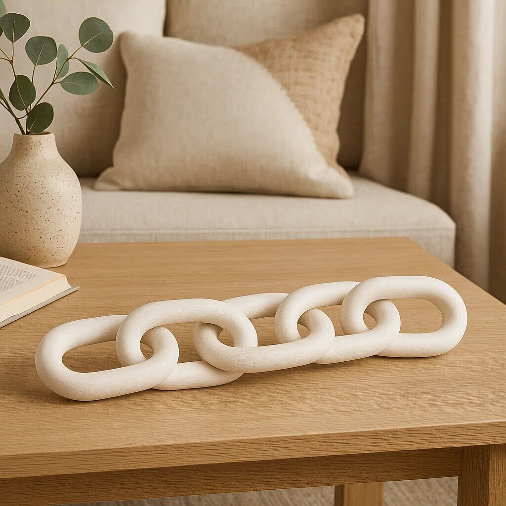 Orsina Cato White Wood 5 Link Chain - Handcrafted Modern Table Decor