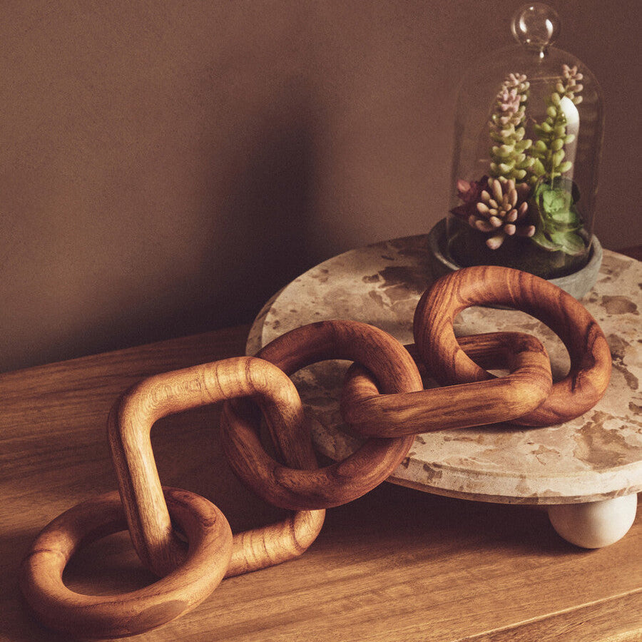 Orsina Cato Brown Wood Five-Link Chain Decor - Handcrafted Sculpture