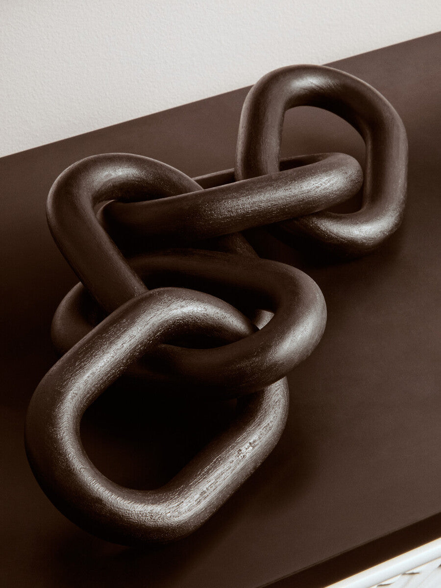 Orsina Cato Black Wood Five Link Decorative Chain Table Decor Sculpture