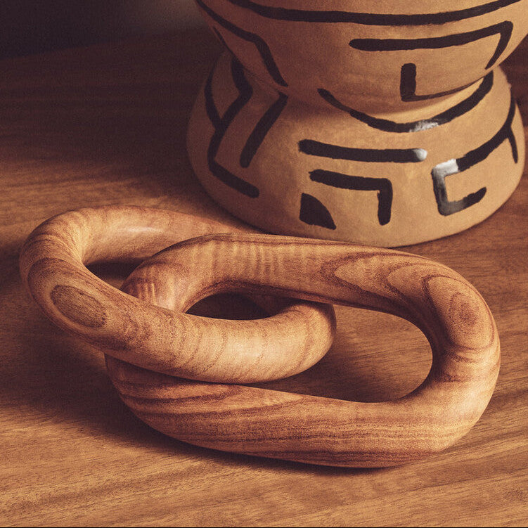 Orsina Cato Natural Wood 2-Link Chain Decor | Handcrafted Shelf Accent