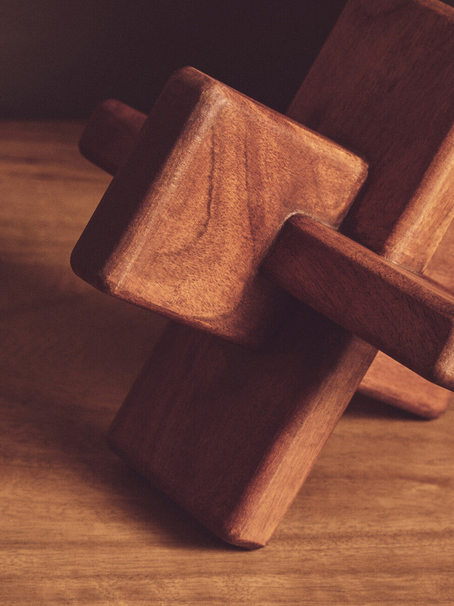 Orsina Cato Brown Wood Sculpture – Geometric Japandi Tabletop Decor