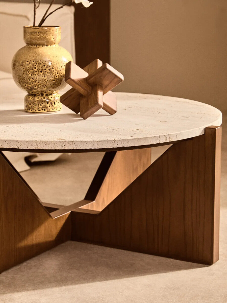 Orsina Cato Brown Wood Sculpture – Geometric Japandi Tabletop Decor