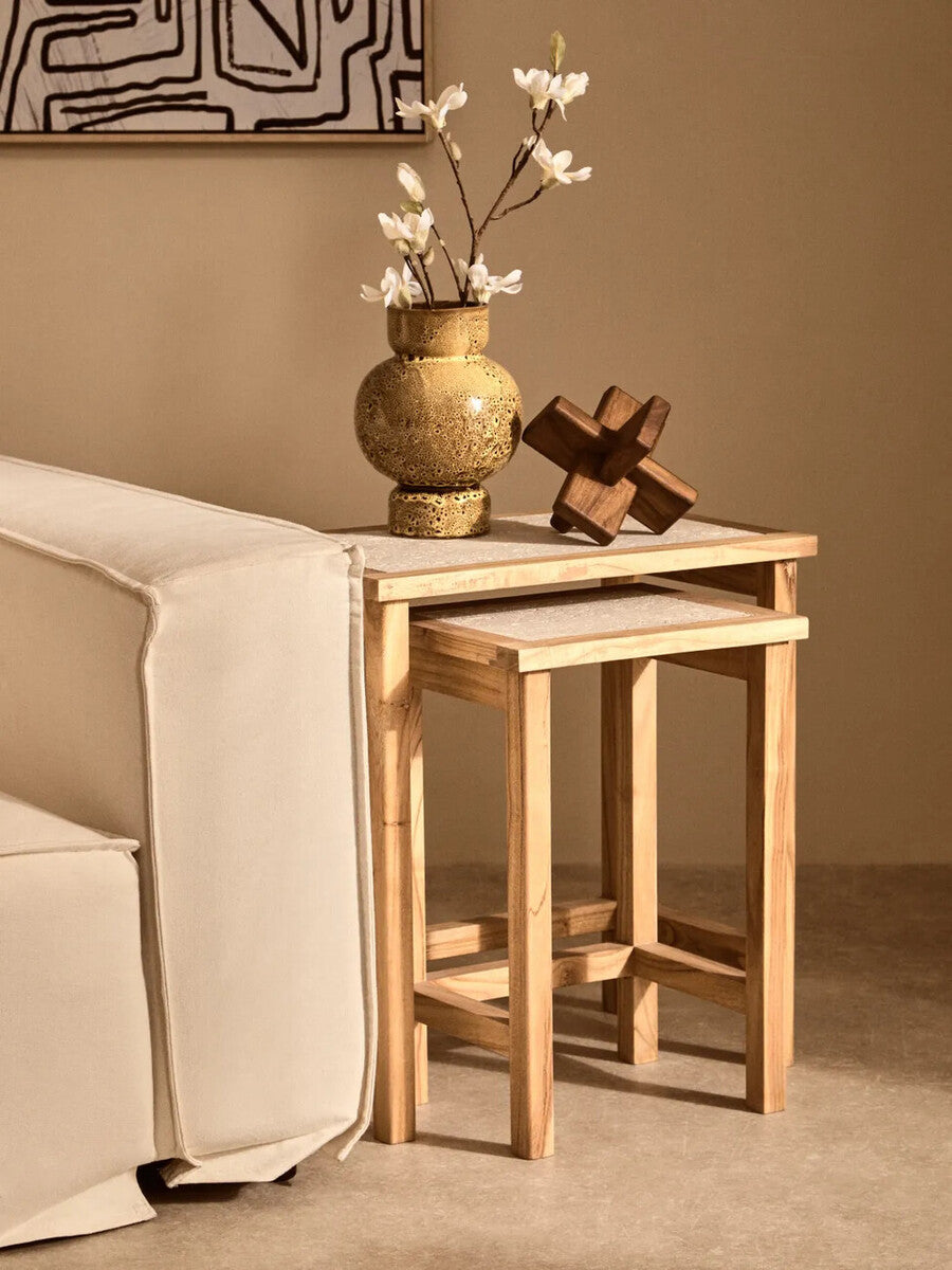 Orsina Cato Brown Wood Sculpture – Geometric Japandi Tabletop Decor