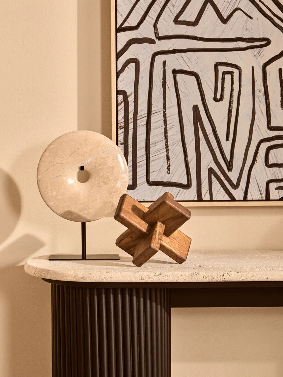 Orsina Cato Brown Wood Sculpture – Geometric Japandi Tabletop Decor