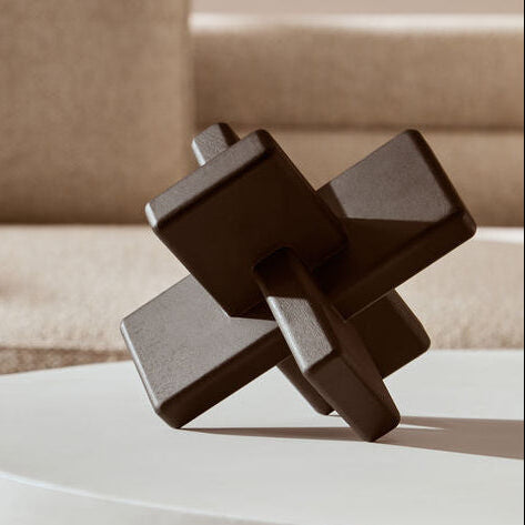 Orsina Cato Black Wood Sculpture – Geometric Modern Tabletop Art