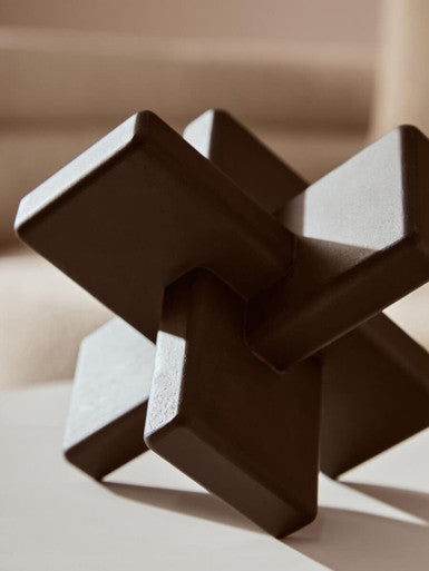 Orsina Cato Black Wood Sculpture – Geometric Modern Tabletop Art