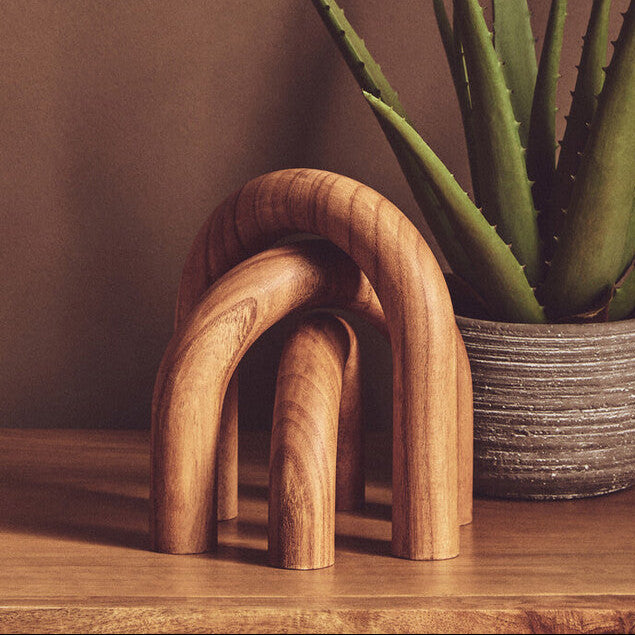 Orsina Cato Natural Wood Arch Sculpture | 3-Piece Nesting Tabletop Decor