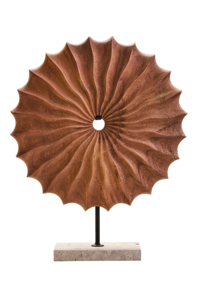 Orsina Natural Wood Round Sculpture with Travertine Base – 15"
