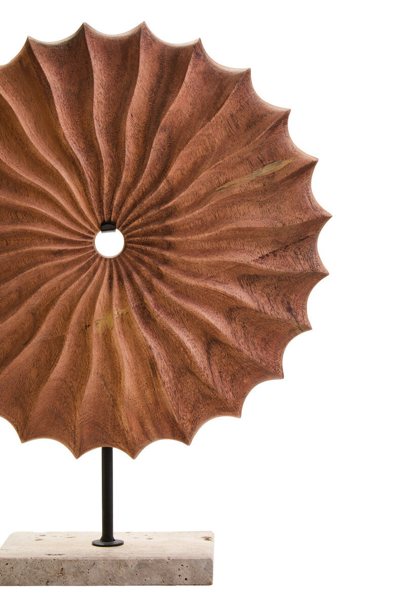 Orsina Natural Wood Round Sculpture with Travertine Base – 15"