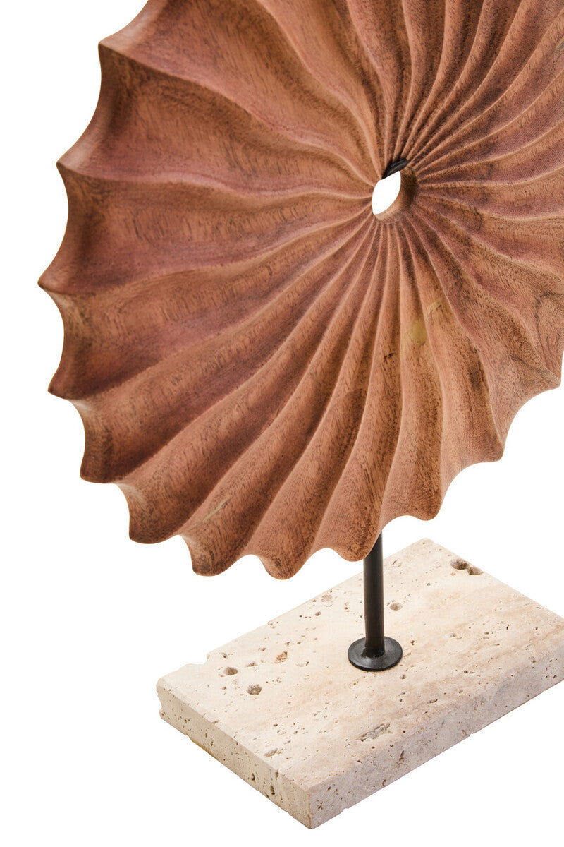 Orsina Natural Wood Round Sculpture with Travertine Base – 15"