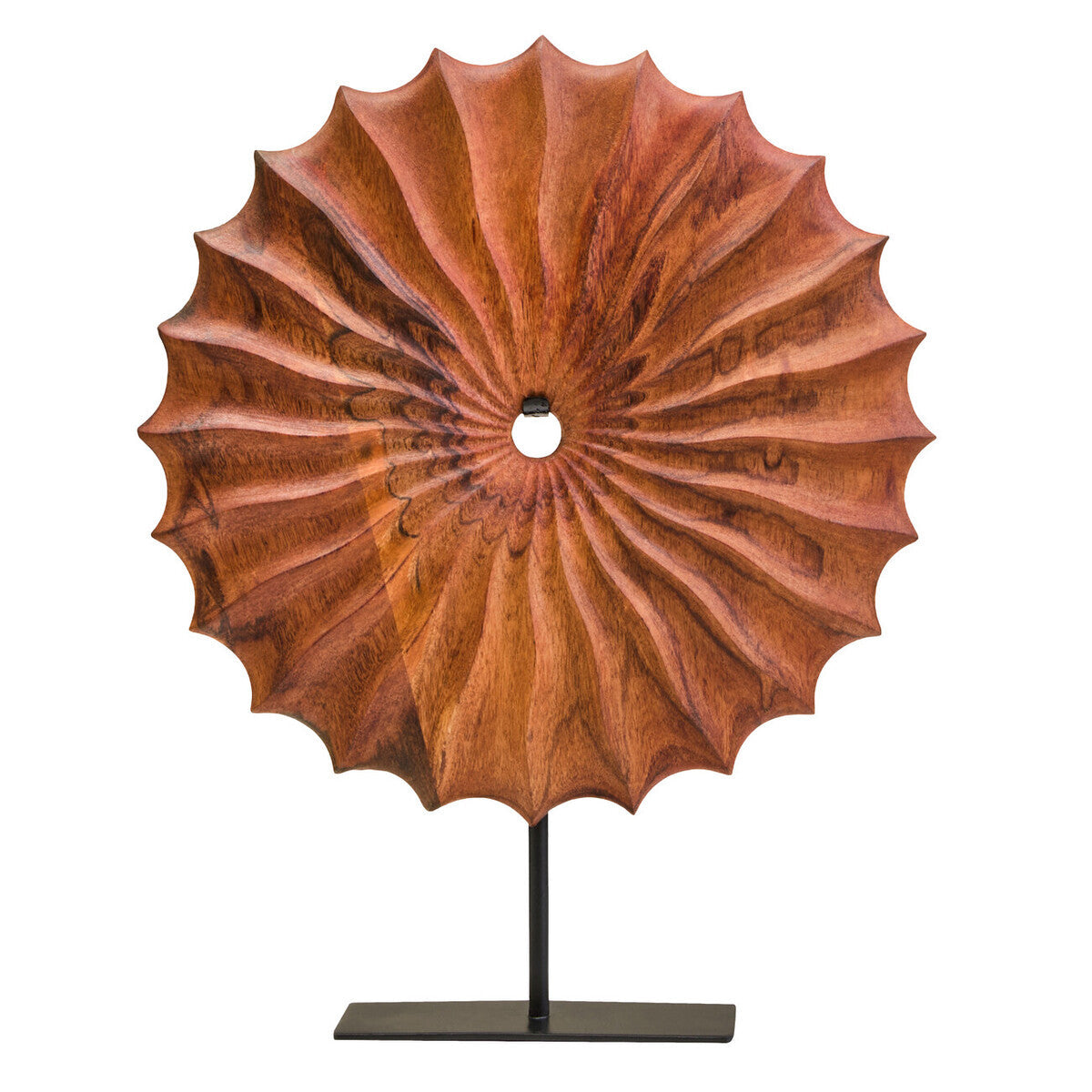 Orsina Westo Brown Wood Round Sculpture | Hand-Carved Tabletop Decor