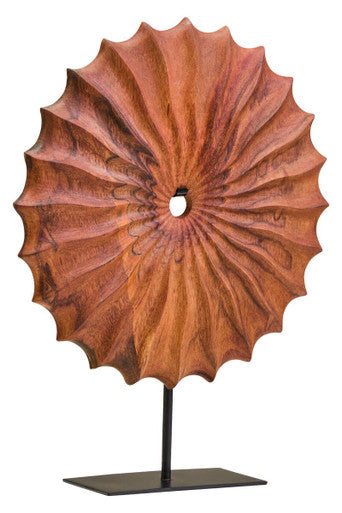 Orsina Westo Brown Wood Round Sculpture | Hand-Carved Tabletop Decor